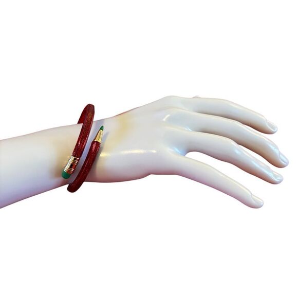 Betsey Johnson Sparkly Red & Green Pencil Hinged Bracelet. Adorable! - Picture 6 of 10